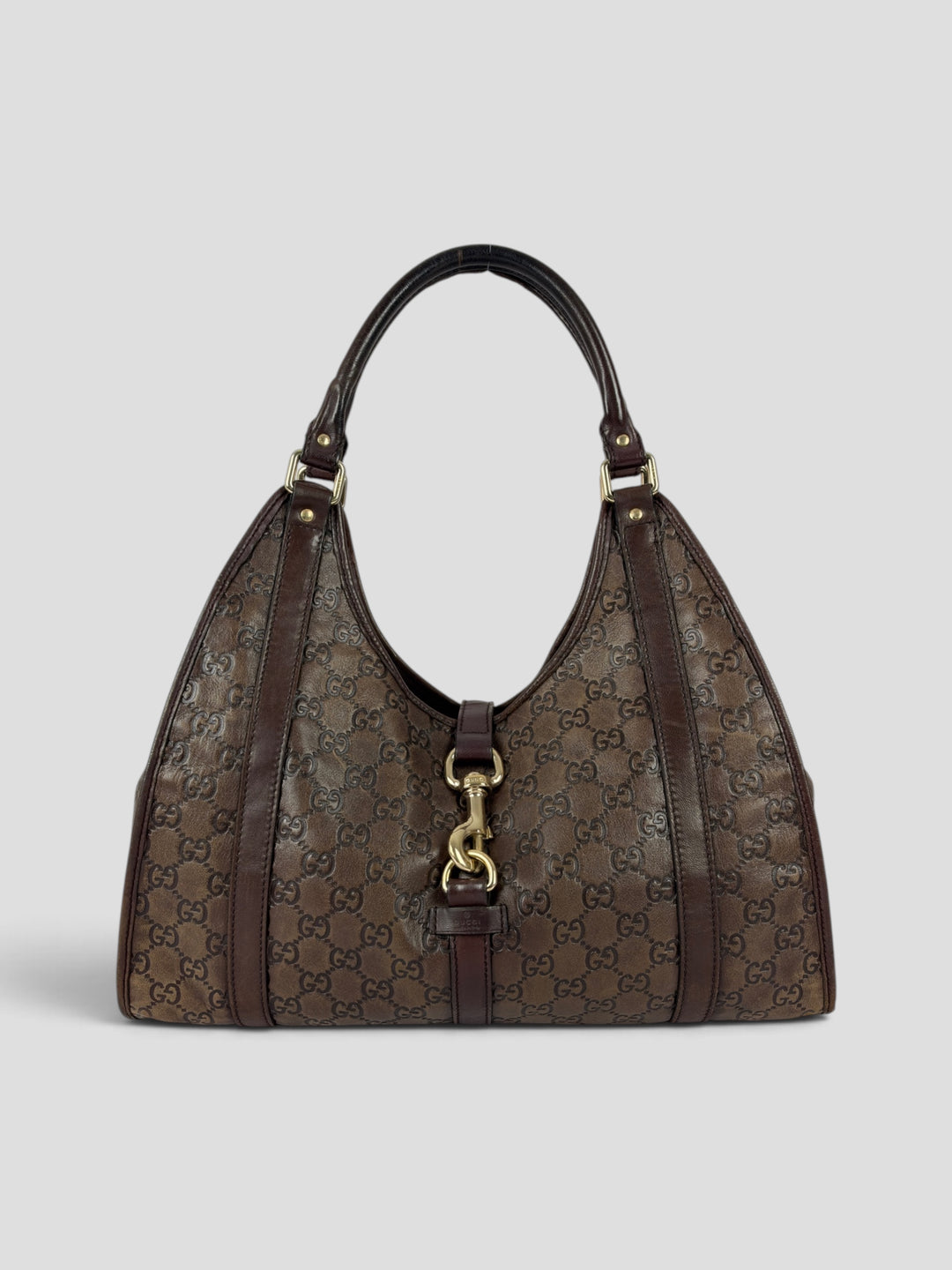 Gucci Guccissima Leather Bardot Hobo Shoulder Bag aus Guccissima-Leder in Braun, Vorderansicht