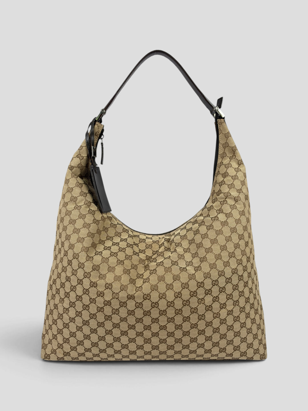 Gucci GG Canvas Large Hobo Shoulder Bag aus GG-Monogramm-Canvas in Beige/Braun, Vorderansicht