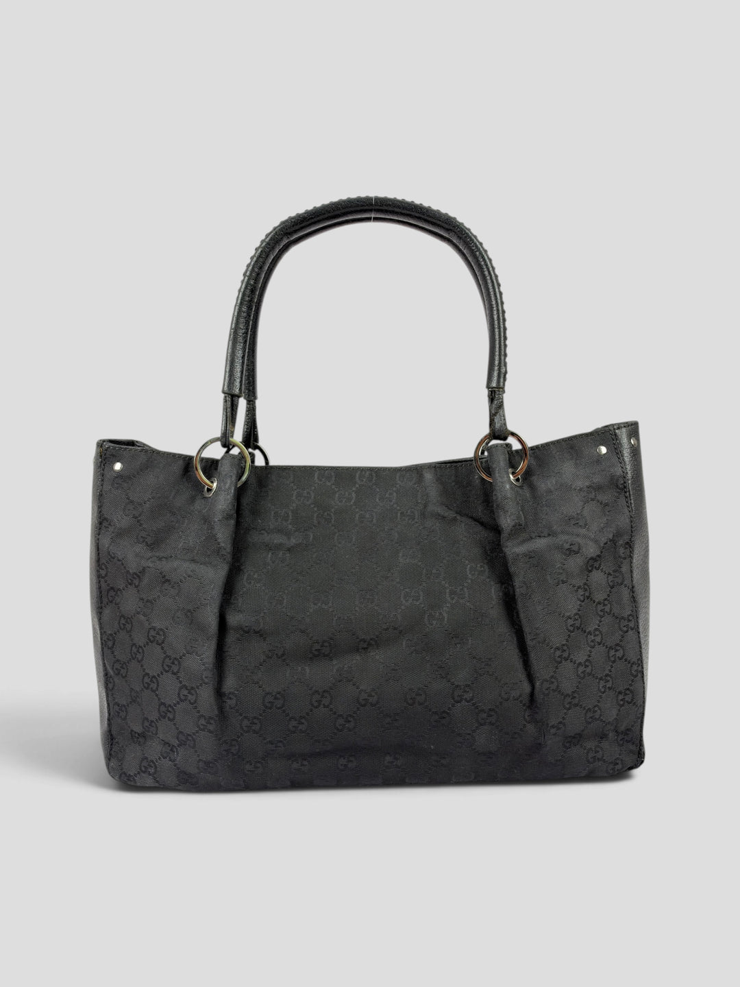 Gucci GG Canvas Leather Trim Tote aus GG-Monogramm-Canvas in Schwarz, Vorderansicht