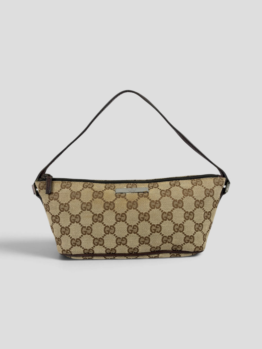 Gucci GG Canvas Boat Pochette aus GG-Monogramm-Canvas in Beige/Braun, Vorderansicht