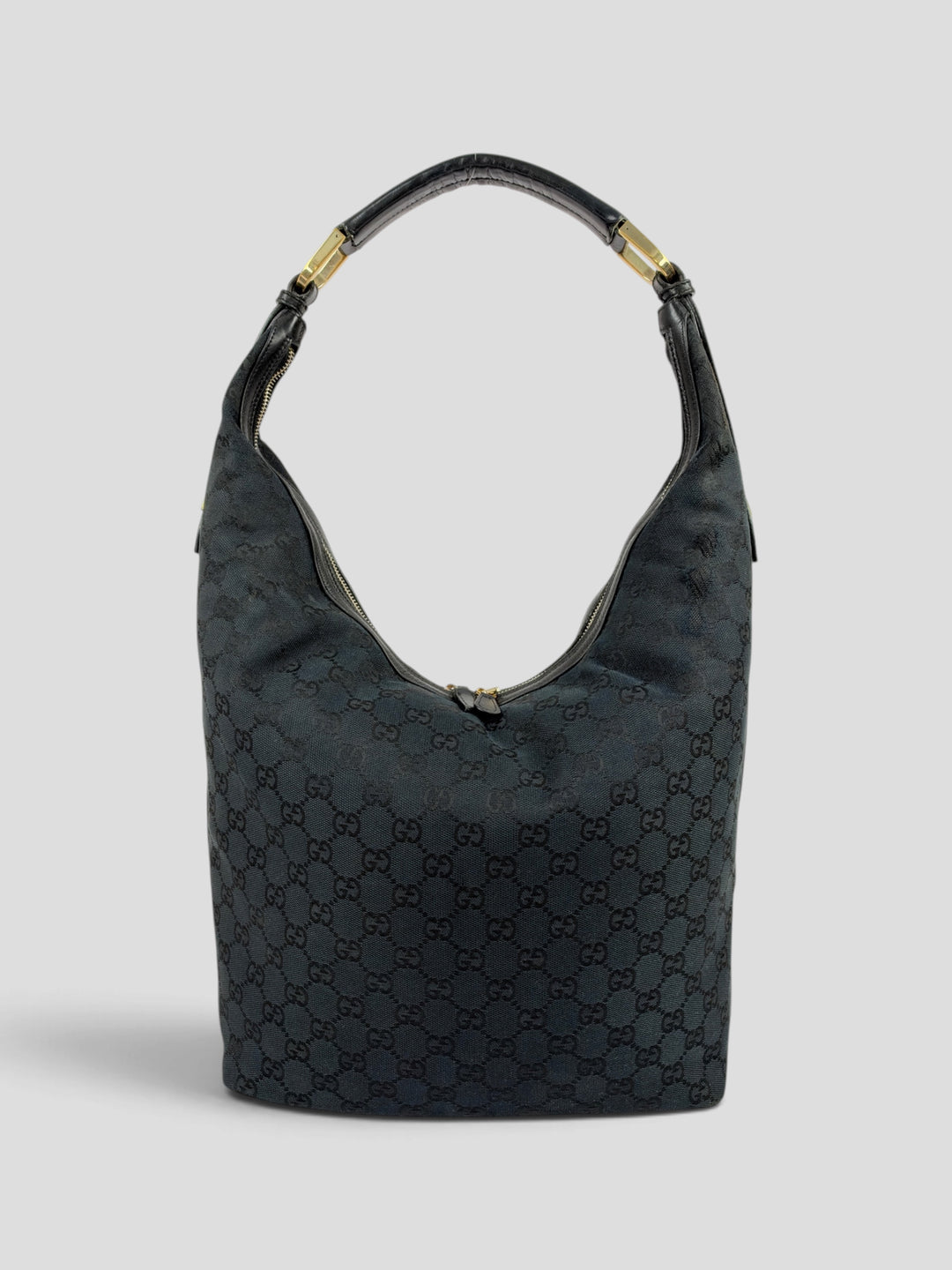 Gucci GG Canvas Hobo Shoulder Bag aus GG-Monogramm-Canvas in Schwarz, Vorderansicht