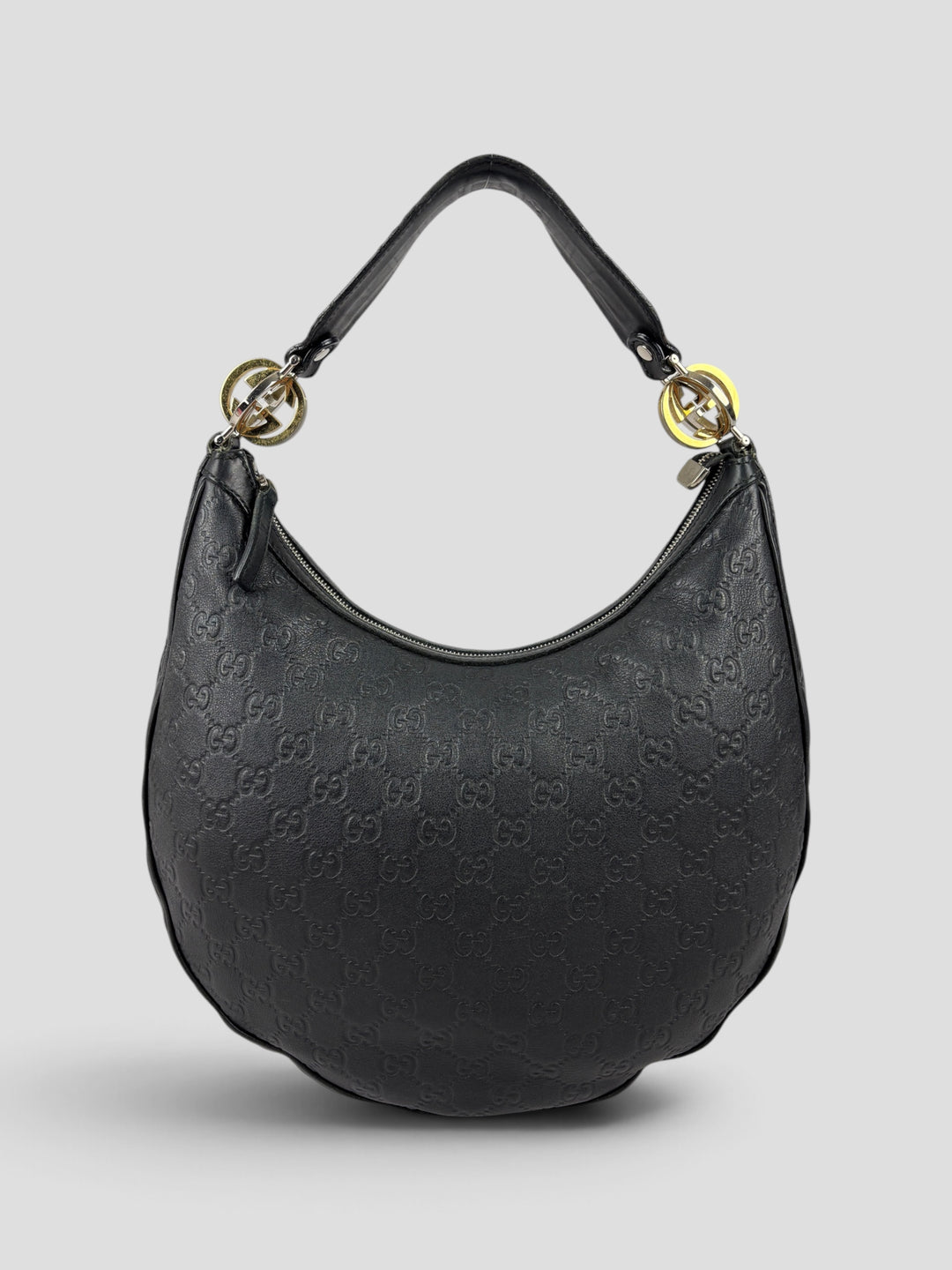 Gucci Guccissima Leather GG Twins Hobo Shoulder Bag aus Guccissima-Leder in Schwarz, Vorderansicht