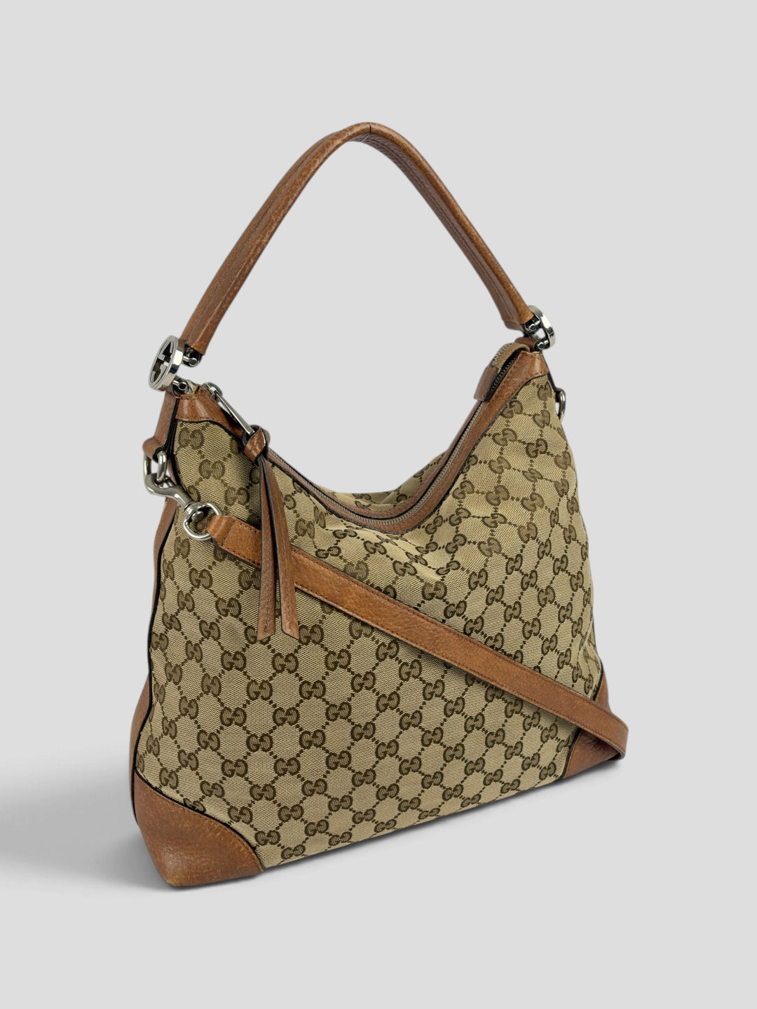 Gucci Miss GG Hobo Shoulder Bag aus GG-Canvas in Beige/Ebenholz, Vorderansicht