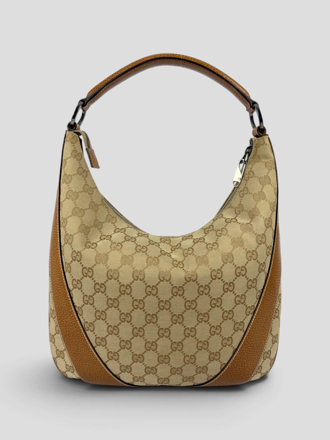 Gucci GG Canvas Small Hobo Shoulder Bag aus GG-Canvas in Beige/Ebenholz, Vorderansicht