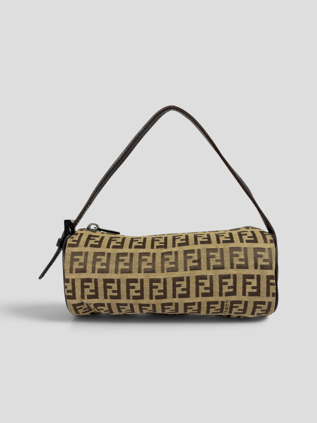 Fendi Zucchino Mini Cylinder Bag aus Zucchino-Jacquard-Canvas in Beige/Braun, Vorderansicht