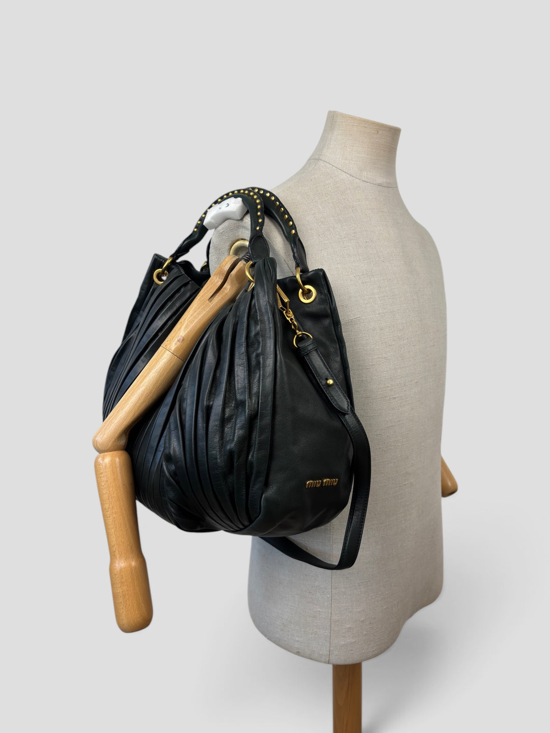 Miu Miu Nappa Plissé Leather Hobo Shoulder Bag