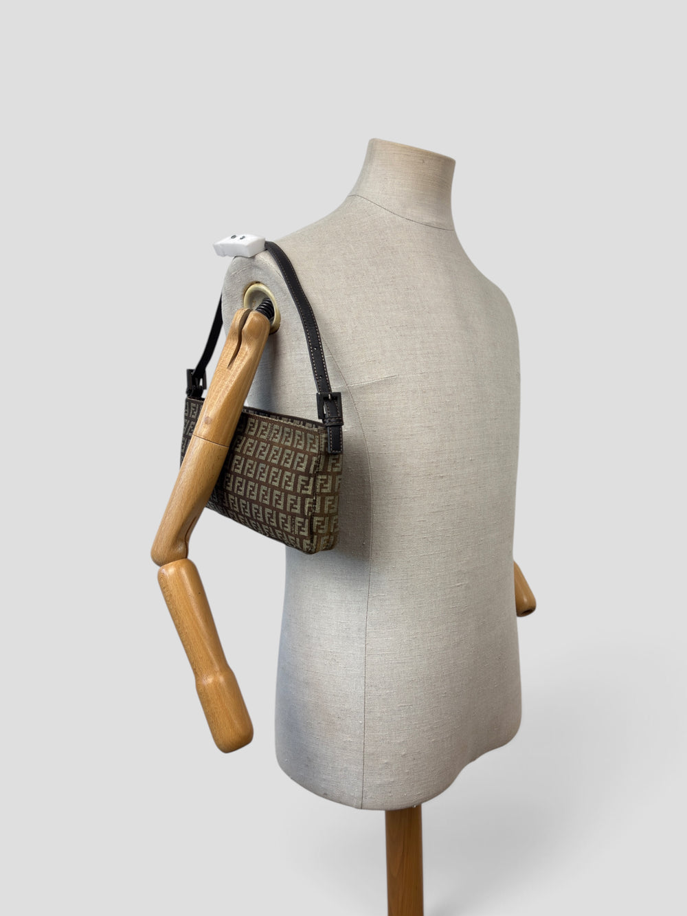 Fendi Zucchino Canvas Baguette Shoulder Bag