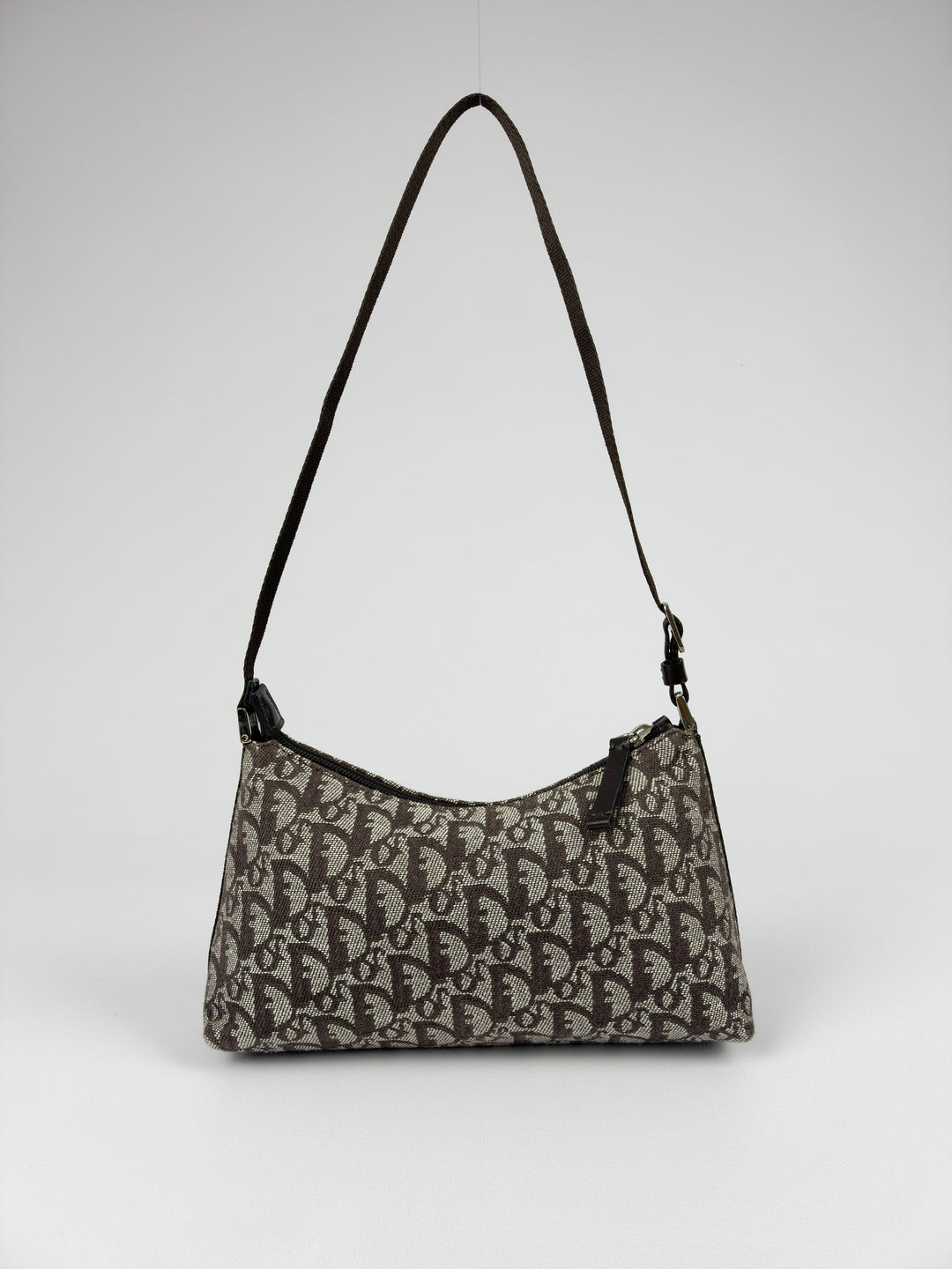 Dior Trotter Canvas Pochette Shoulder Bag in Braun/Beige, Vorderansicht im Originalfoto