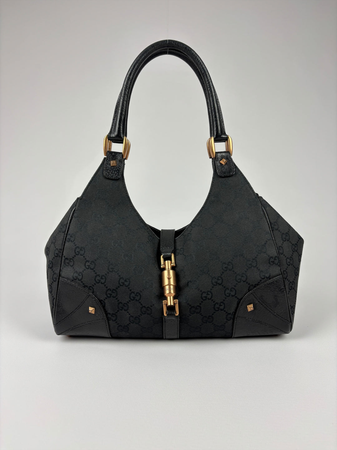 Gucci GG Canvas Jackie Bardot Hobo Shoulder Bag in Schwarz, Detailansicht 1