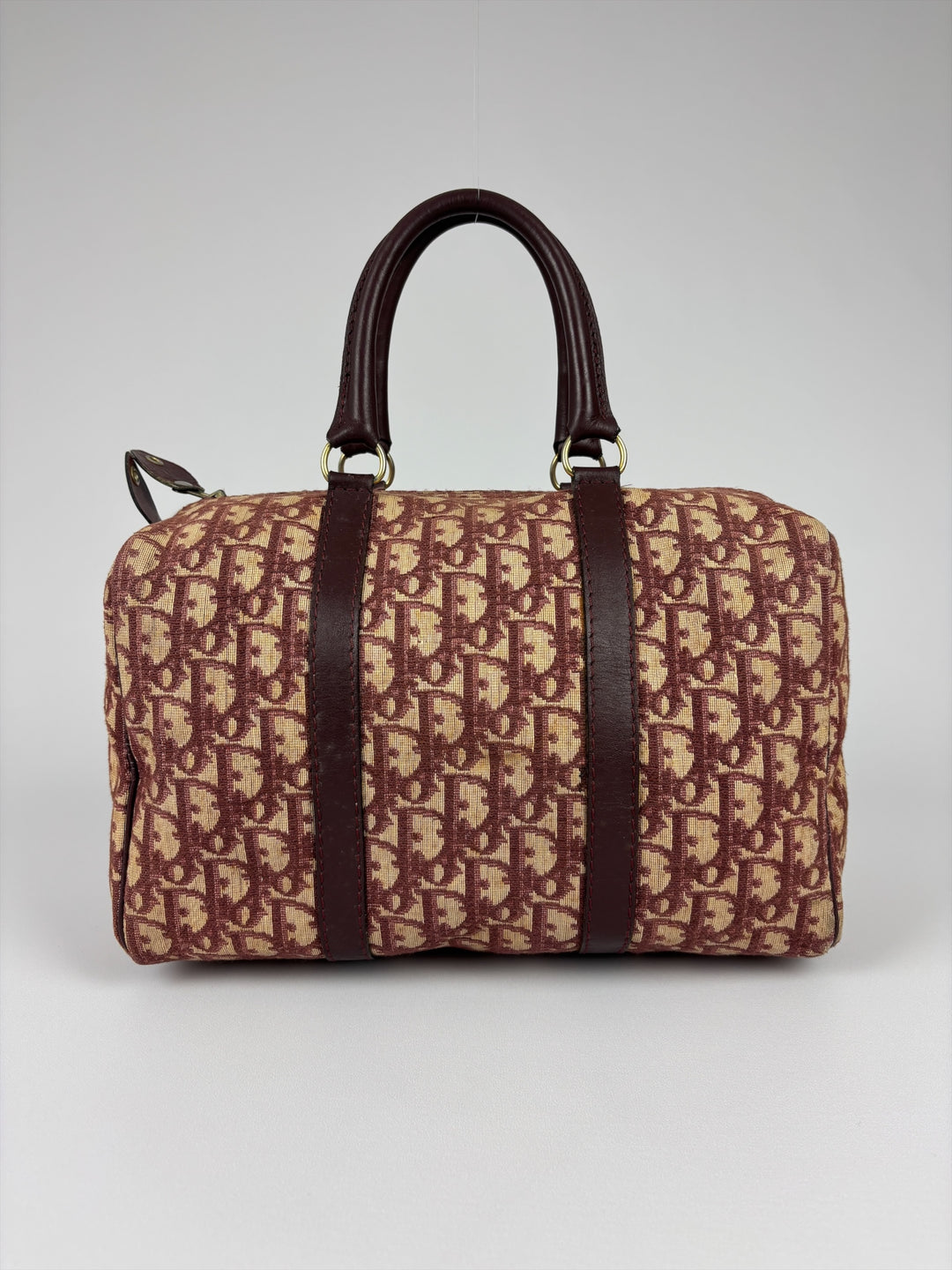Christian Dior Vintage Oblique Canvas Small Boston Handbag in Bordeaux/Beige, Detailansicht 1