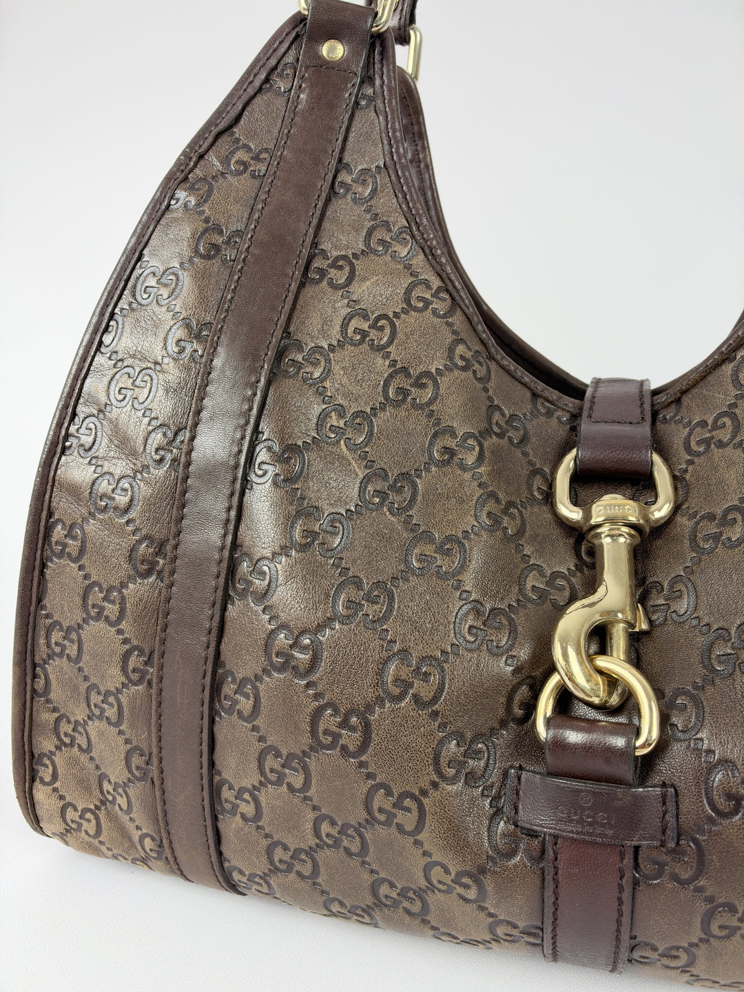 Gucci Guccissima Leather Bardot Hobo Shoulder Bag in Braun, Detailansicht 1