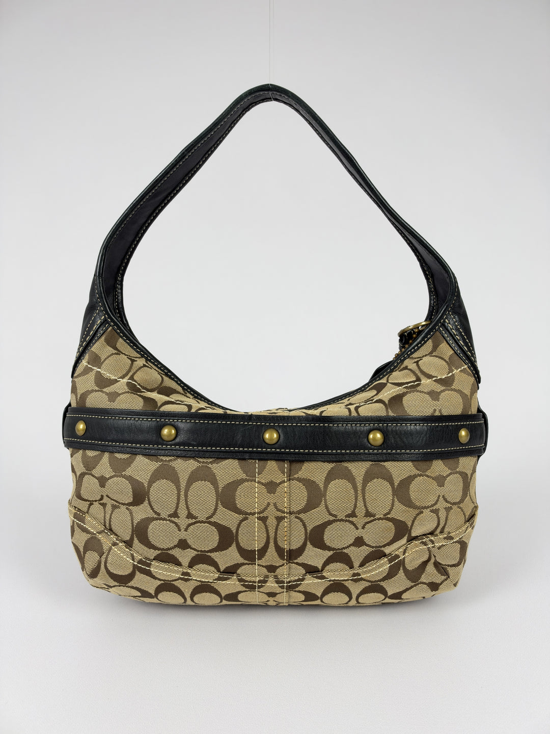 Coach Signature Horse Bit Hobo Shoulder Bag in Khaki/Braun, Detailansicht 2