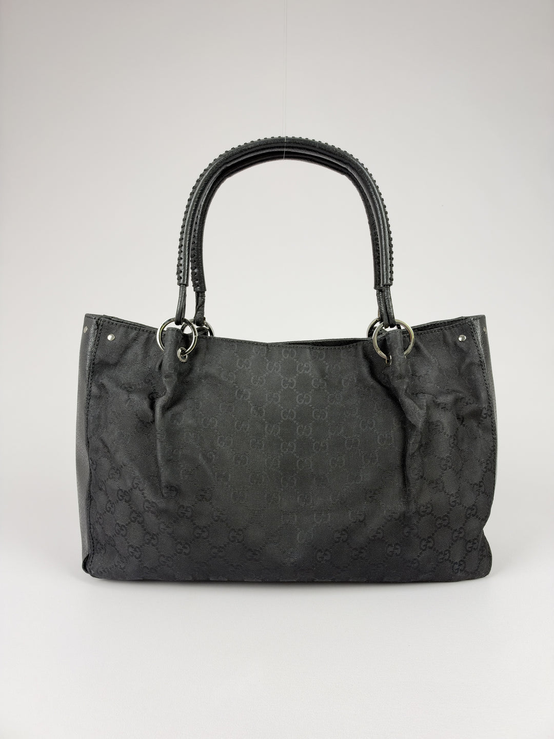 Gucci GG Canvas Leather Trim Tote in Schwarz, Detailansicht 2