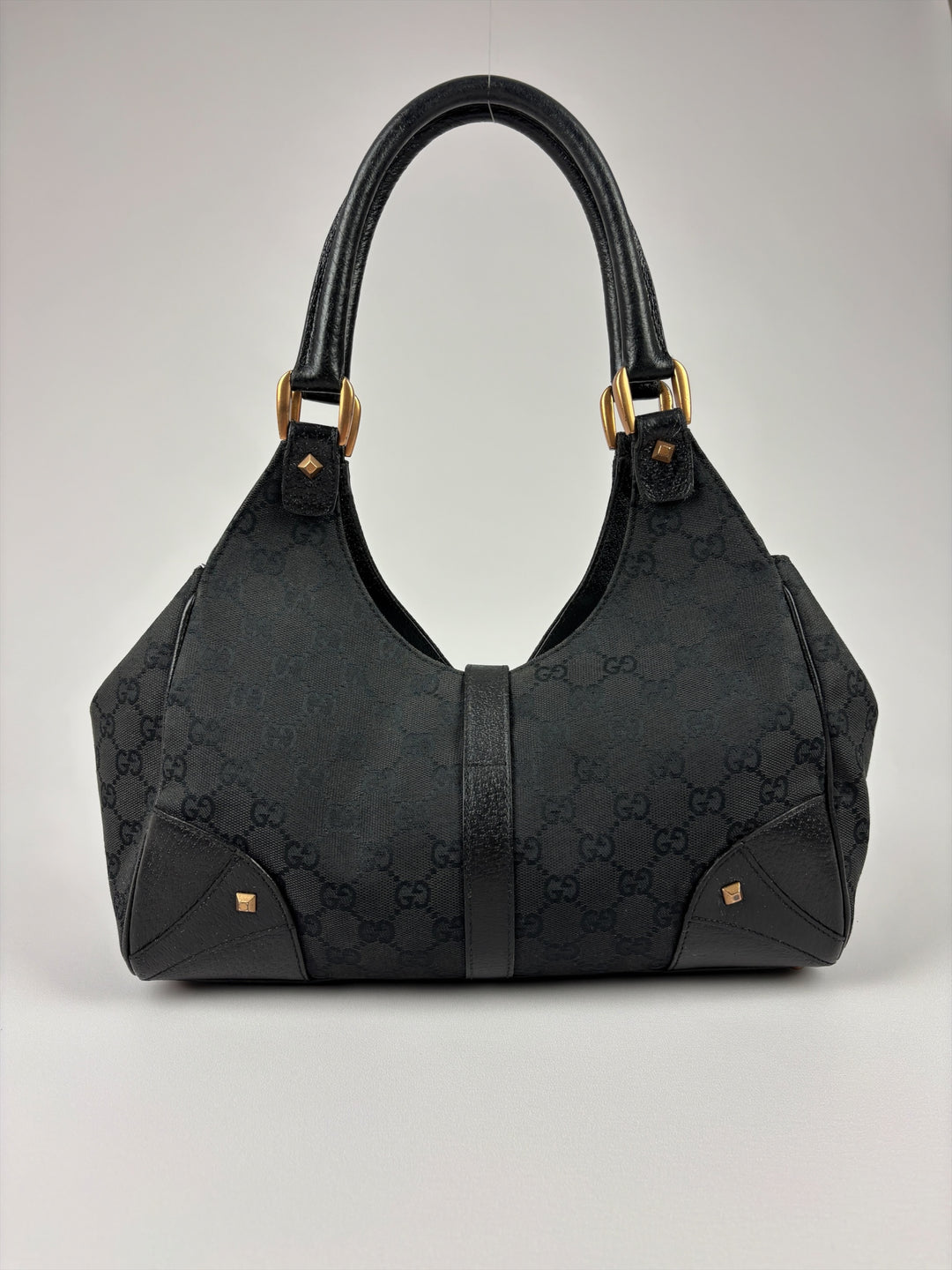 Gucci GG Canvas Jackie Bardot Hobo Shoulder Bag in Schwarz, Detailansicht 2