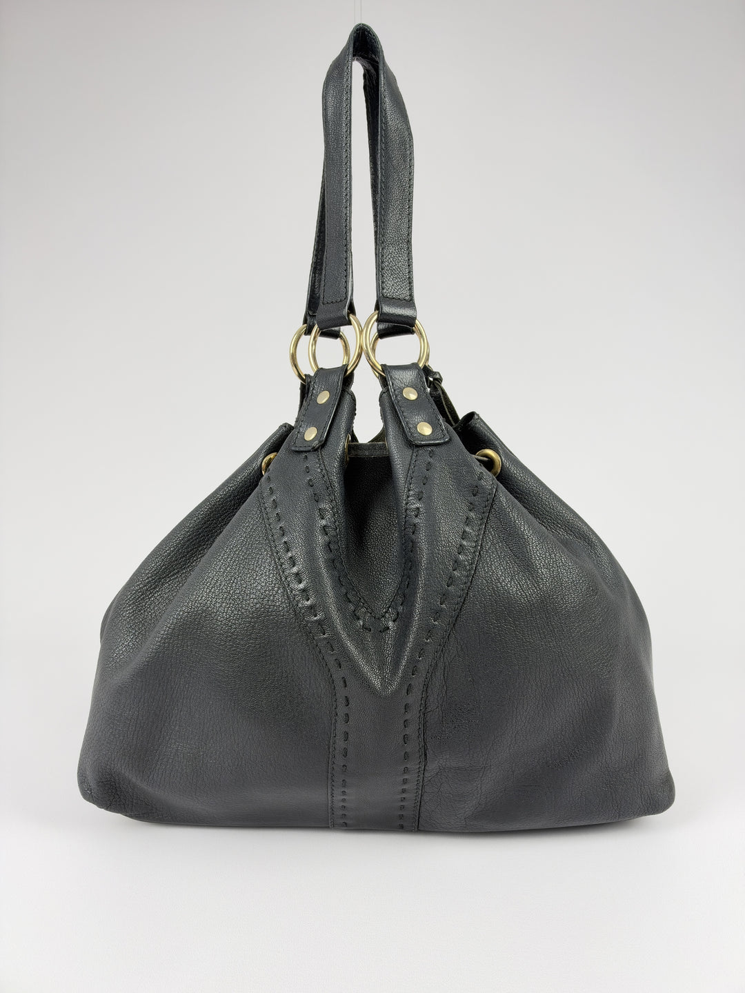 Yves Saint Laurent Reversible Double Leather Shoulder Bag in Schwarz, Detailansicht 2