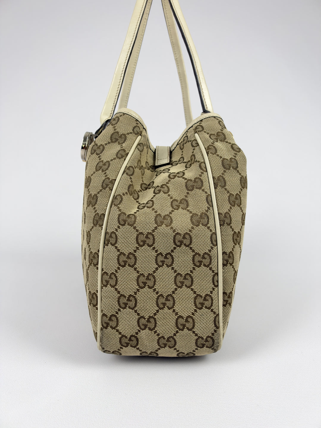 Gucci GG Canvas Twins Abbey Medium Tote Shoulder Bag in Beige/Ebenholz, Detailansicht 2