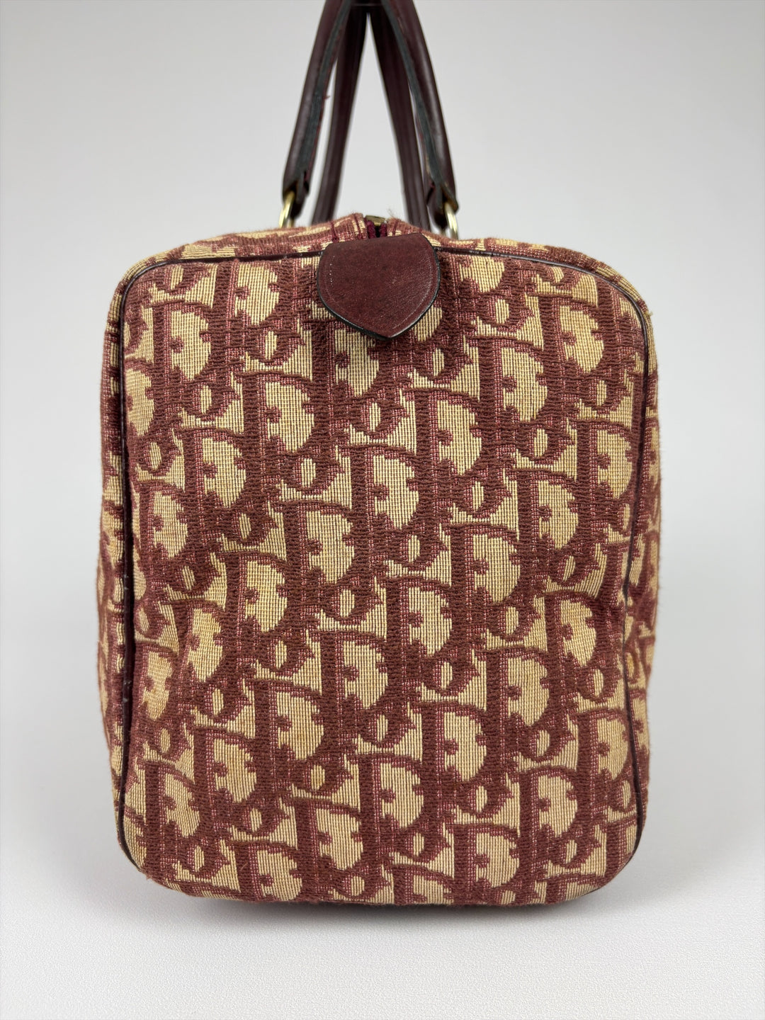 Christian Dior Vintage Oblique Canvas Small Boston Handbag in Bordeaux/Beige, Detailansicht 2