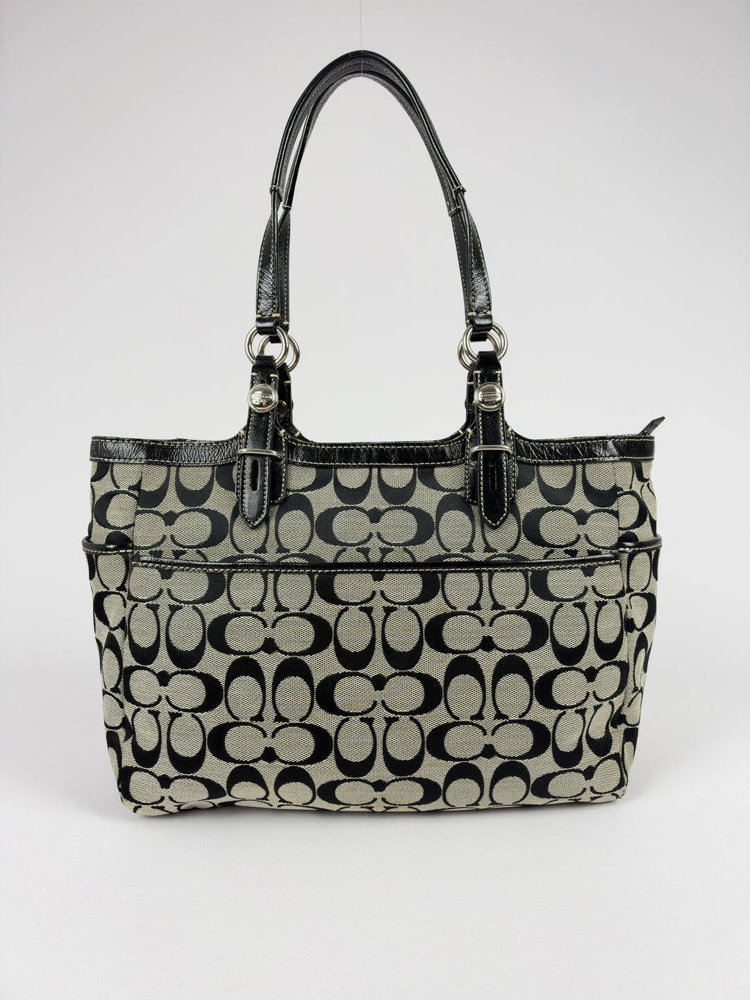 Coach Gallery Signature Tote Shoulder Bag in Grau/Schwarz, Detailansicht 2