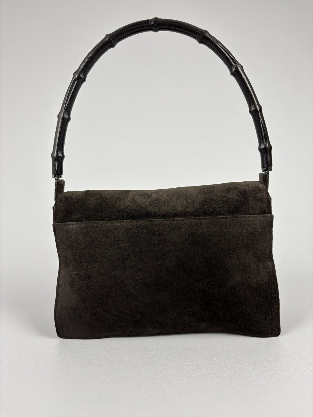 Gucci Bamboo Suede Flap Shoulder Bag in Dunkelbraun, Detailansicht 2