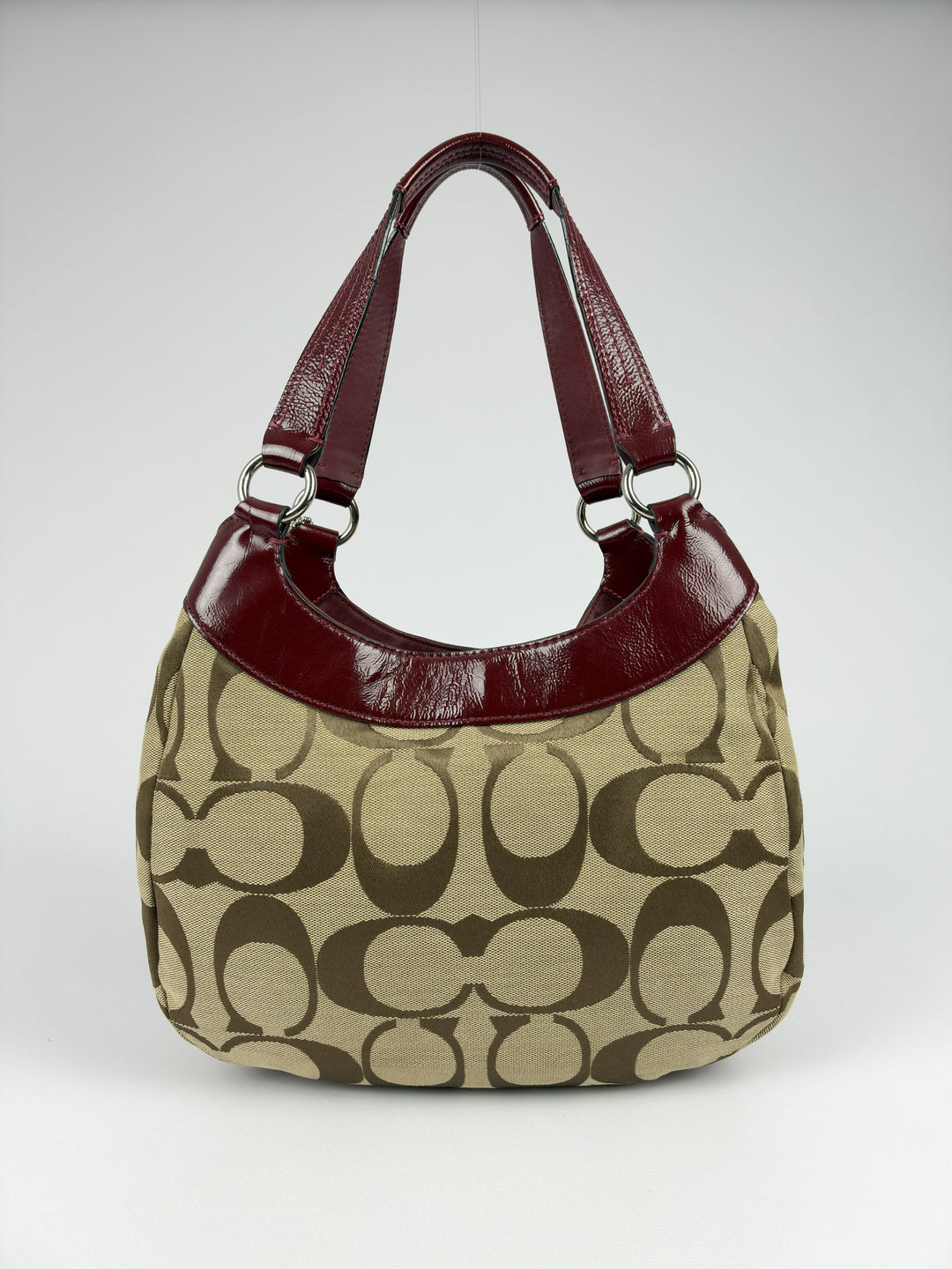 Coach Signature Triple Compartment Hobo Shoulder Bag in Khaki/Braun, Detailansicht 2