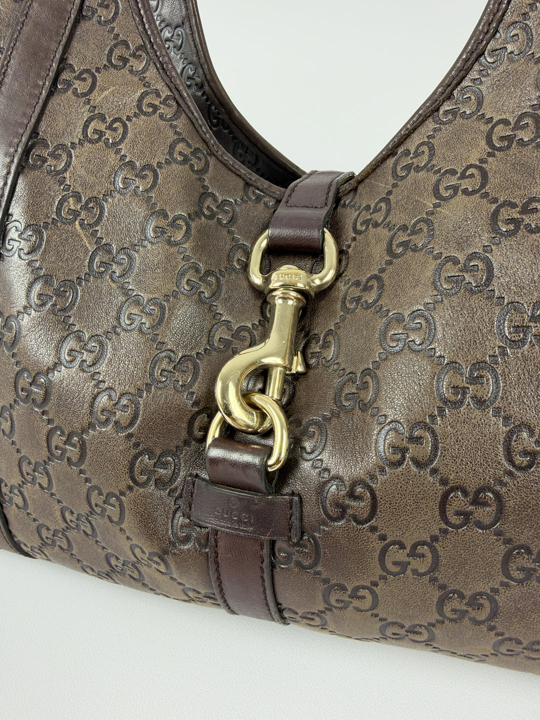 Gucci Guccissima Leather Bardot Hobo Shoulder Bag in Braun, Detailansicht 2