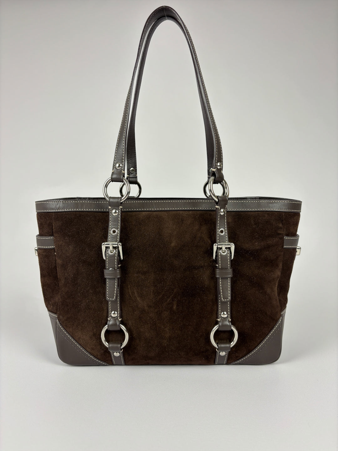 Coach Gallery Suede Tote Shoulder Bag in Dunkelbraun, Detailansicht 3