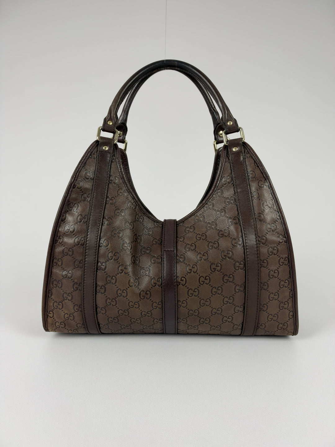 Gucci Guccissima Leather Bardot Hobo Shoulder Bag in Braun, Detailansicht 3