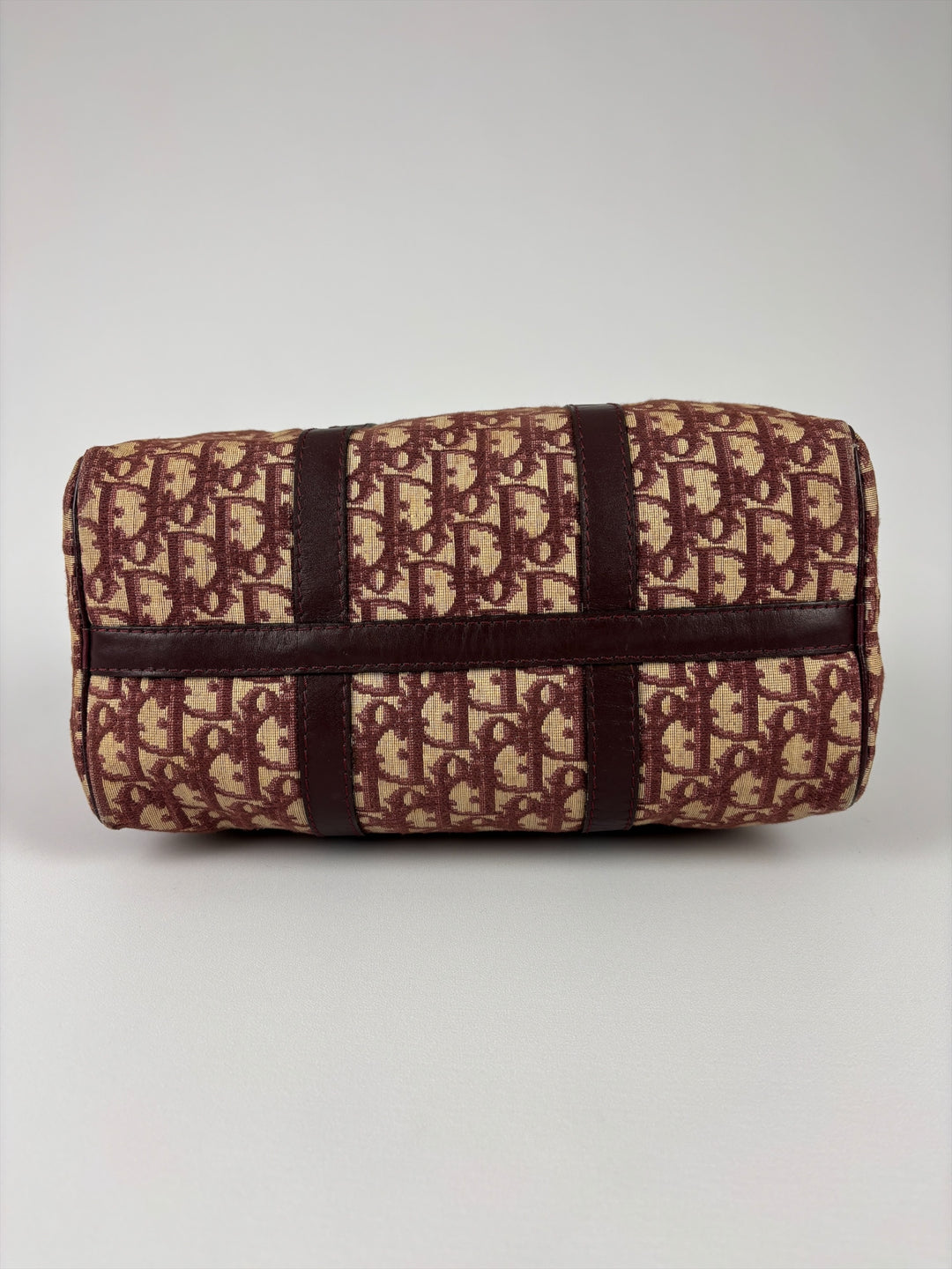 Christian Dior Vintage Oblique Canvas Small Boston Handbag in Bordeaux/Beige, Detailansicht 5