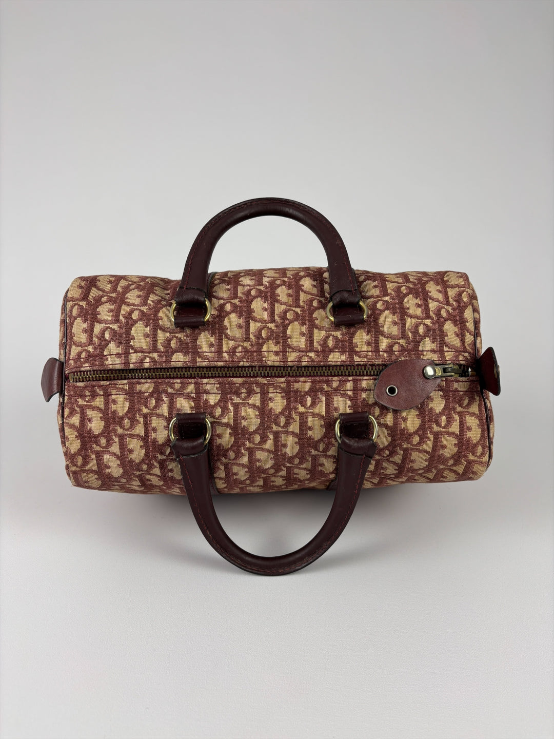 Christian Dior Vintage Oblique Canvas Small Boston Handbag in Bordeaux/Beige, Detailansicht 10