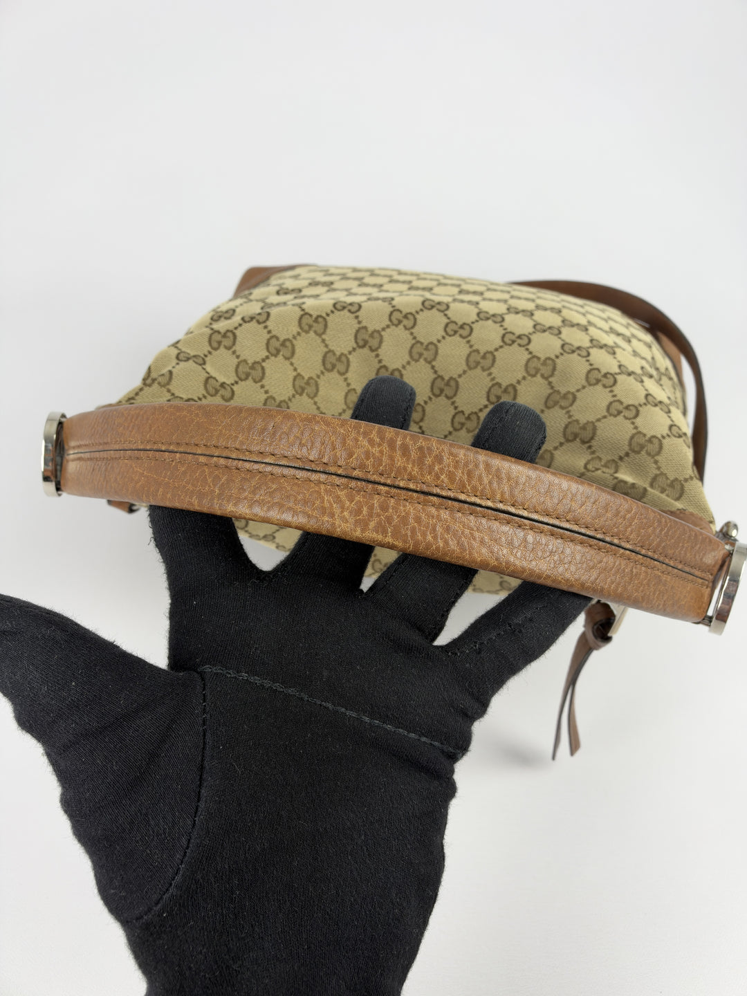 Gucci Miss GG Hobo Shoulder Bag in Beige/Ebenholz, Detailansicht 11