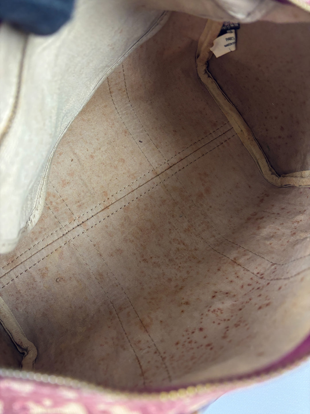 Christian Dior Vintage Oblique Canvas Small Boston Handbag in Bordeaux/Beige, Detailansicht 12