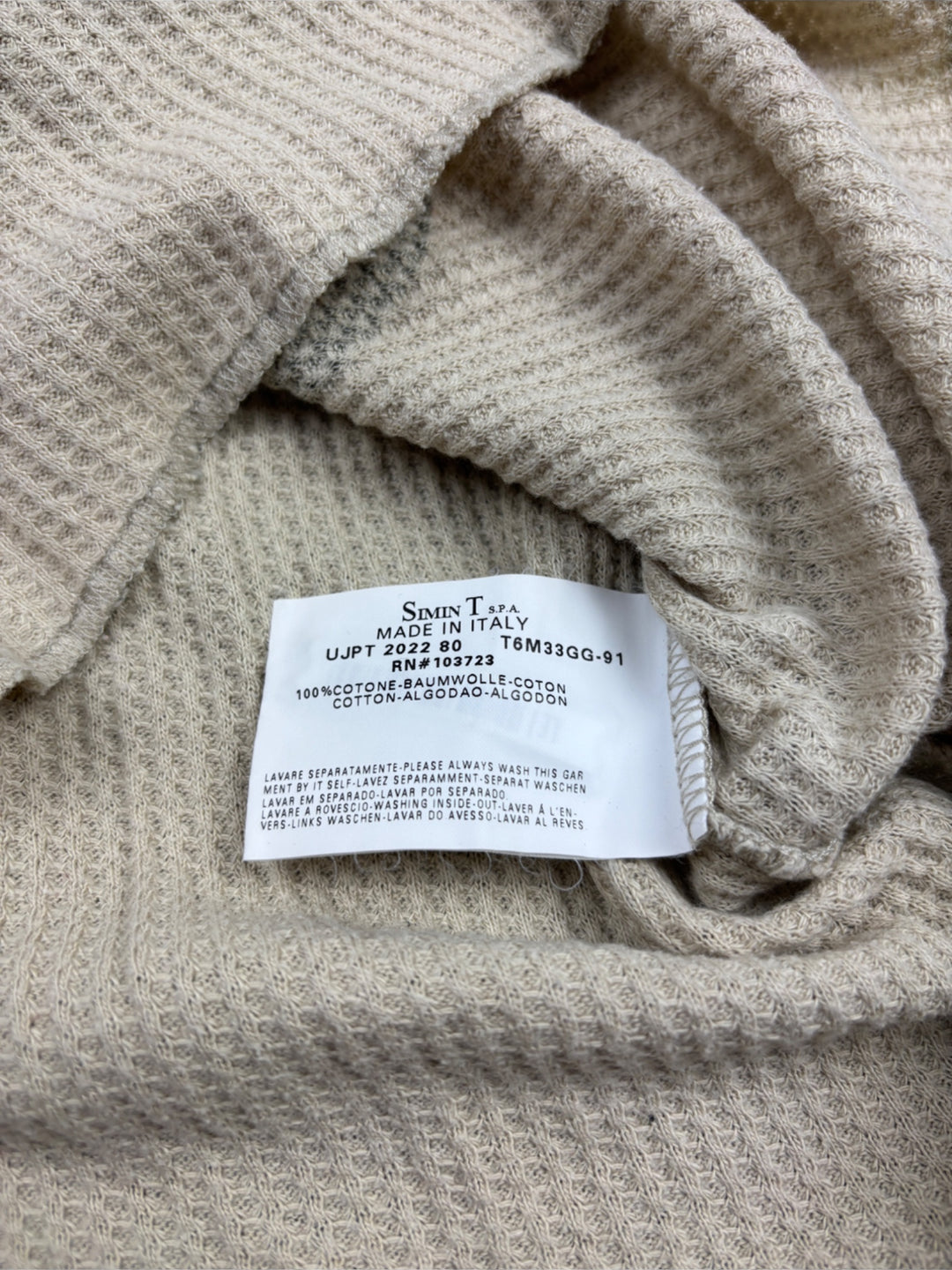 Armani Jeans Waffle Strickpullover Creme mit großem „AJ“-Logo, einzigartiger Second-Hand Strickpullover

