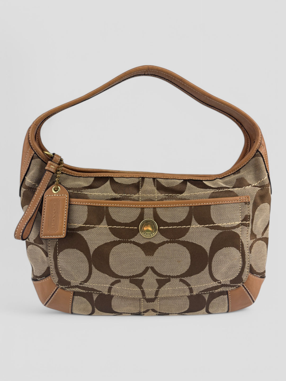 Coach Hobo Tasche in Braun mit Monogramm und goldfarbenen Details, Coach hobo bag in brown with monogram and gold accents