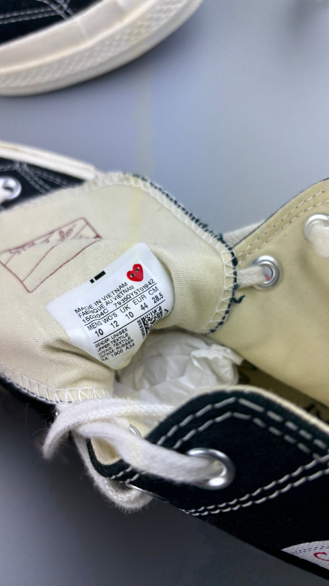 Comme des Garcons Play x Converse Schuh in schwarz, second hand sneaker black