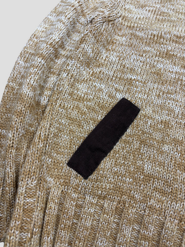 D&G Full-Zip Strickpullover in Beige mit melierter Struktur, braunen Schulterdetails und Eingrifftaschen.

