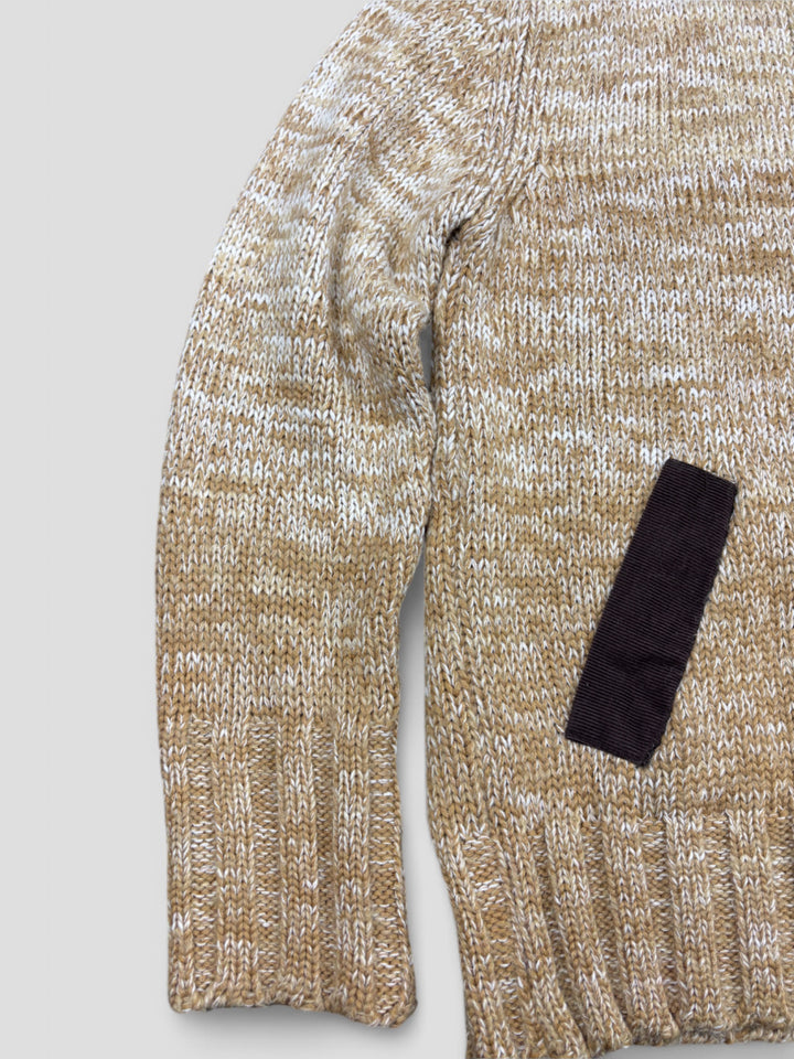 D&G Full-Zip Strickpullover in Beige mit melierter Struktur, braunen Schulterdetails und Eingrifftaschen.

