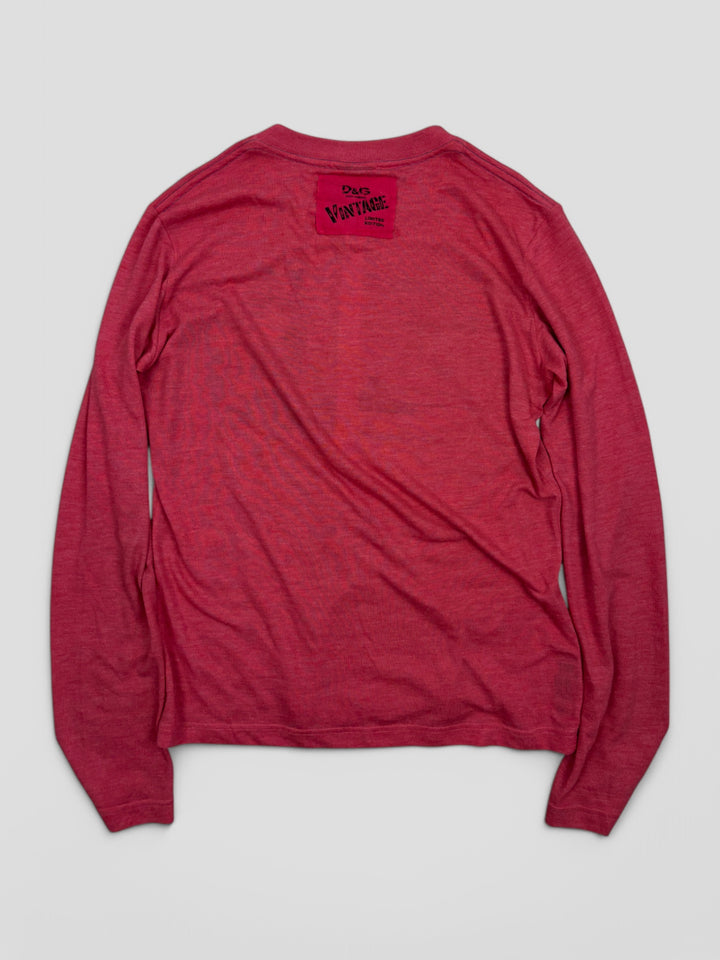 D&G Longsleeve Rot mit "High Spirits 75"-Print, sommerliches Design mit Palmen und sportlicher Knopfleiste

