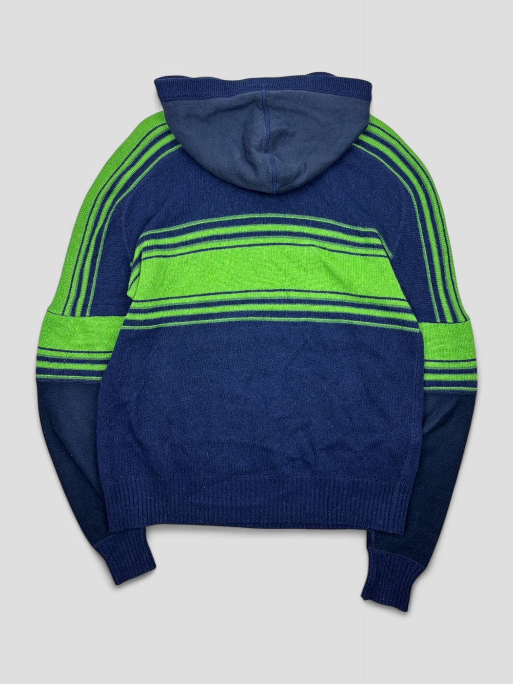 D&G Strick-Hoodie in Blau-Grün mit Streifen, gesticktem Logo auf der Brust, Kapuze und Kängurutasche

