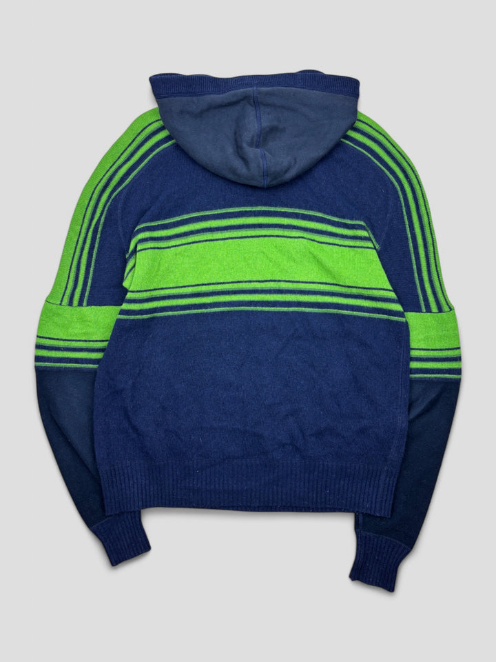D&G Strick-Hoodie in Blau-Grün mit Streifen, gesticktem Logo auf der Brust, Kapuze und Kängurutasche

