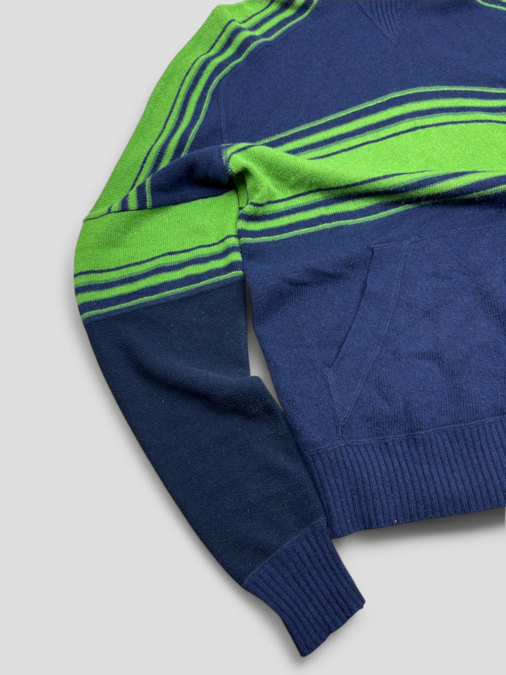 D&G Strick-Hoodie in Blau-Grün mit Streifen, gesticktem Logo auf der Brust, Kapuze und Kängurutasche

