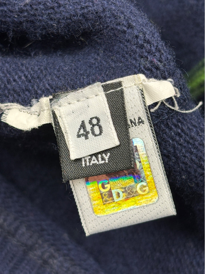 D&G Strick-Hoodie in Blau-Grün mit Streifen, gesticktem Logo auf der Brust, Kapuze und Kängurutasche

