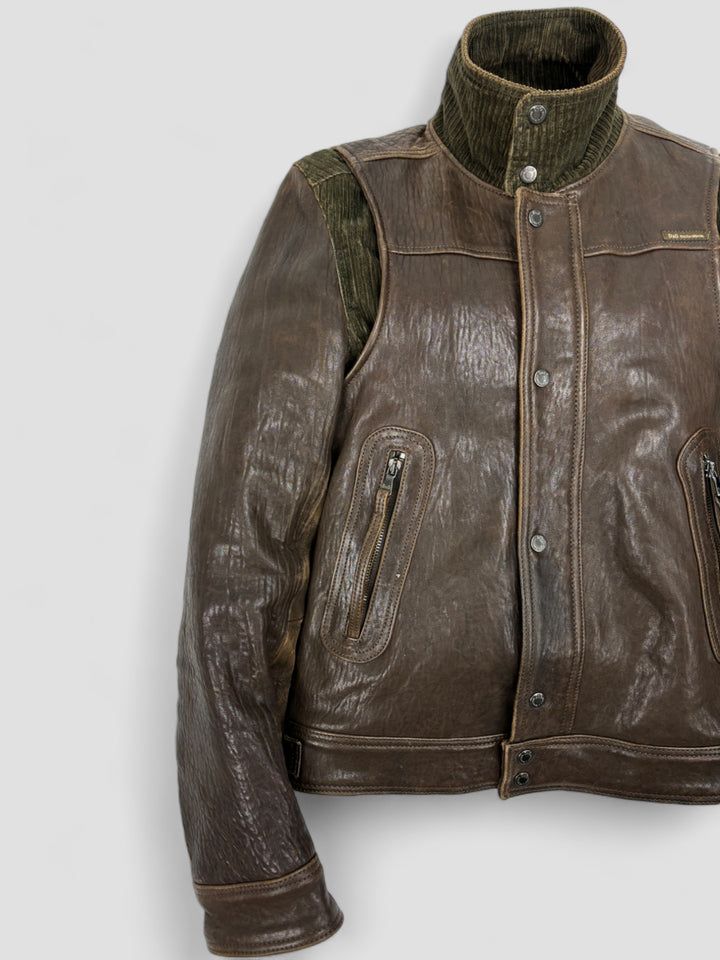 D&G vintage Lederjacke 2000er Braun Herren, dolce & gabbana second hand leather jacket brown men