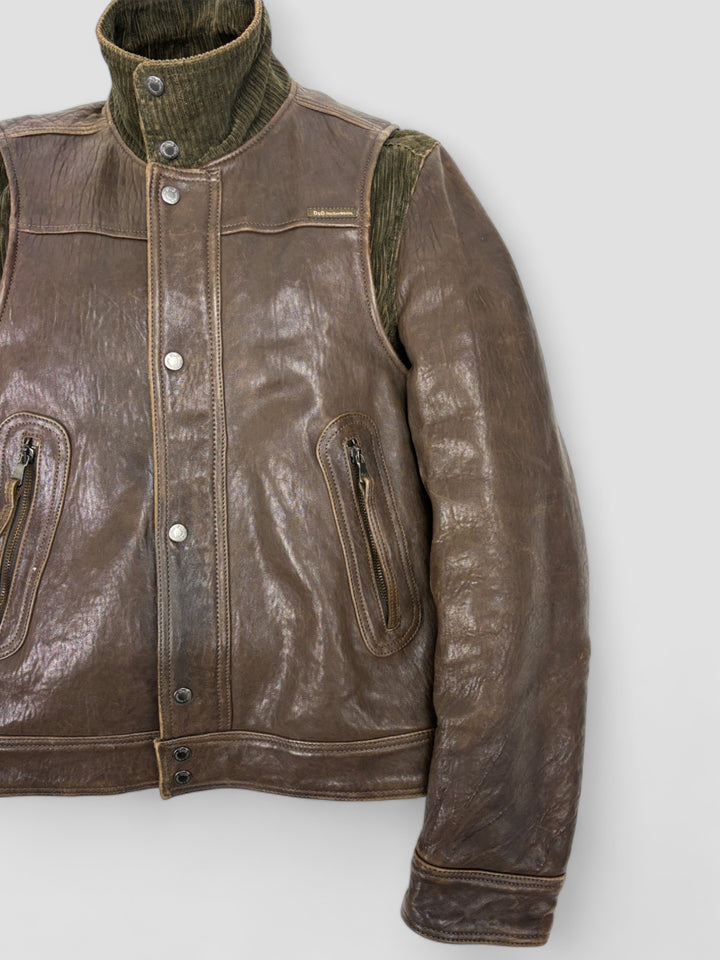 D&G vintage Lederjacke 2000er Braun Herren, dolce & gabbana second hand leather jacket brown men