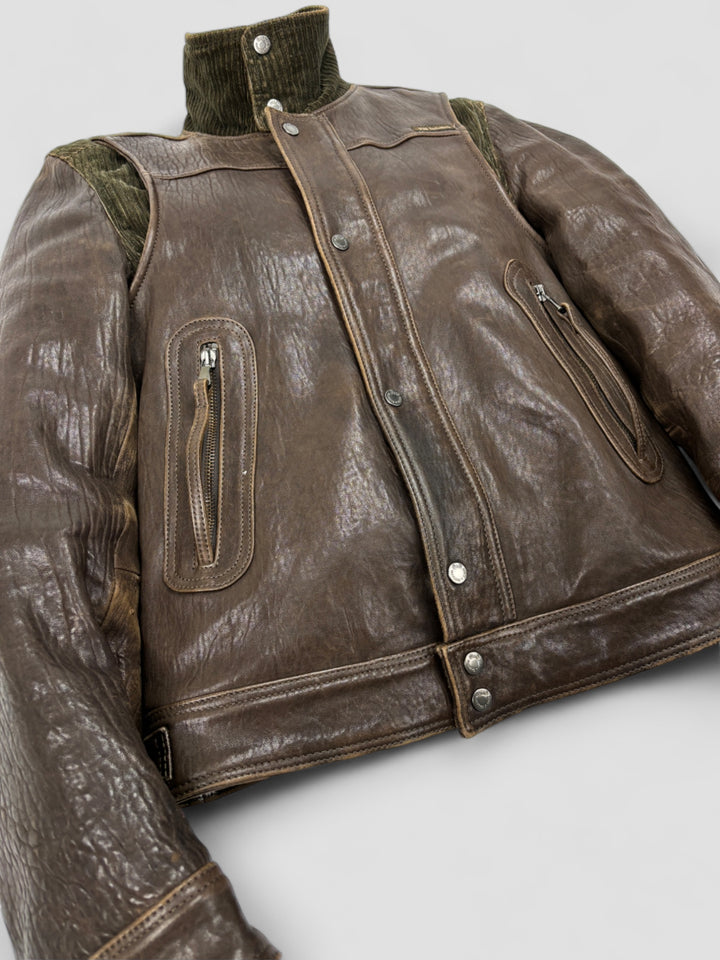D&G vintage Lederjacke 2000er Braun Herren, dolce & gabbana second hand leather jacket brown men