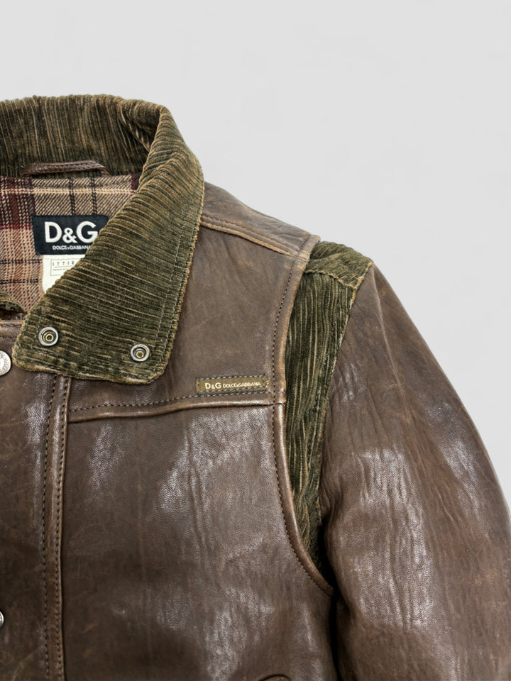 D&G vintage Lederjacke 2000er Braun Herren, dolce & gabbana second hand leather jacket brown men