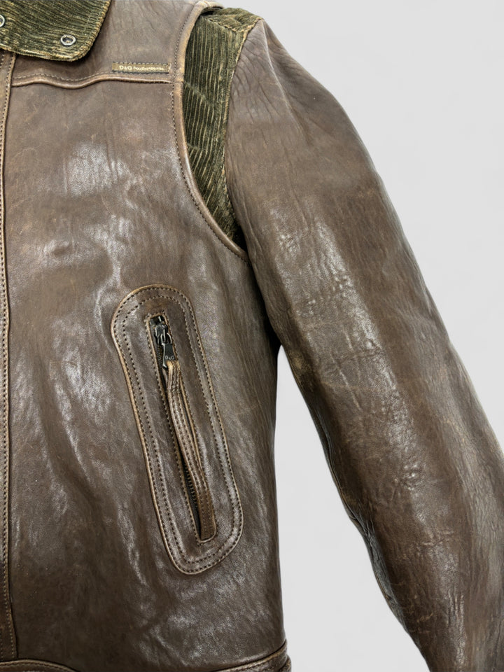 D&G vintage Lederjacke 2000er Braun Herren, dolce & gabbana second hand leather jacket brown men