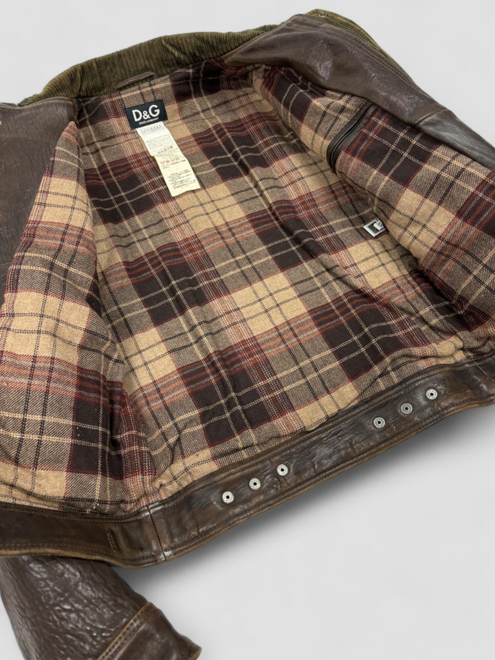 D&G vintage Lederjacke 2000er Braun Herren, dolce & gabbana second hand leather jacket brown men