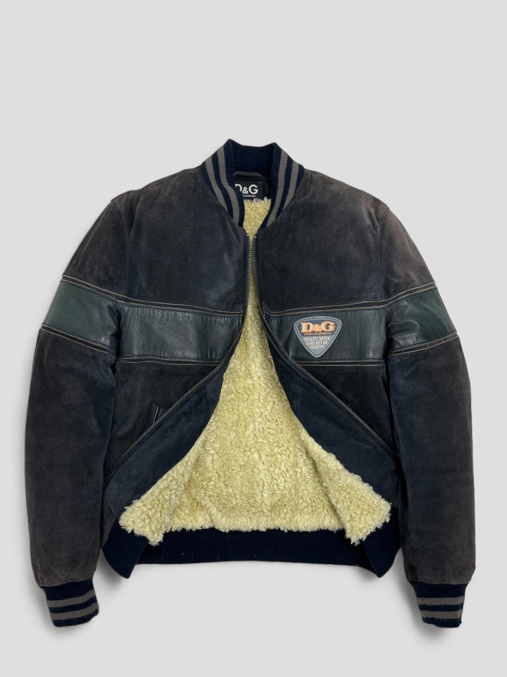 D und G Archive 1996 Logo Patch Bomberjacke Herren grau, grey second hand dolce gabbana bomberjacket