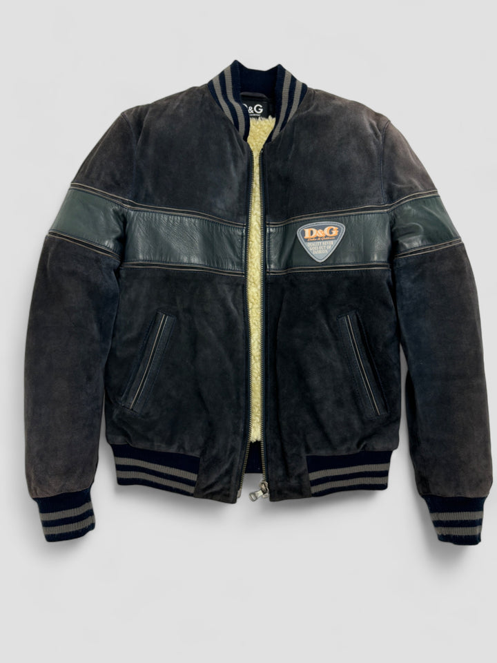 D und G Archive 1996 Logo Patch Bomberjacke Herren grau, grey second hand dolce gabbana bomberjacket