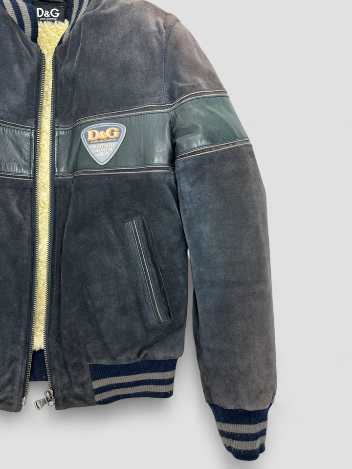 D und G Archive 1996 Logo Patch Bomberjacke Herren grau, grey second hand dolce gabbana bomberjacket